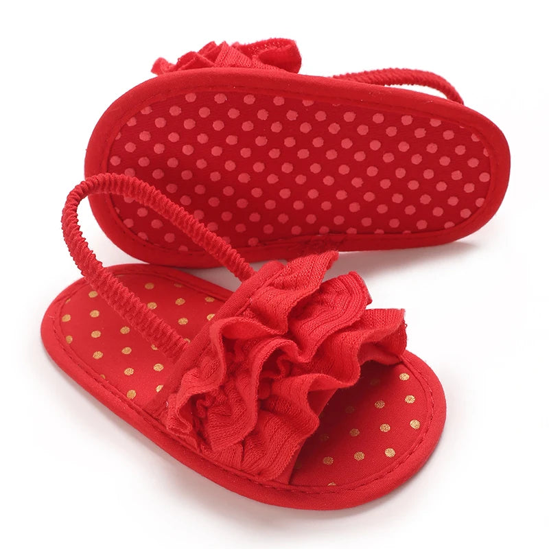 Summer baby girl sandals red festive and cute flower baby shoes soft rubber soles comfortable and casual baby walking shoes