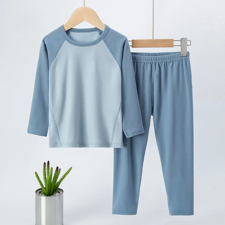 2-Piece Autumn And Winter Raglan Children's Long-Sleeved Trousers Suit Boys And Girls Solid Color Basic Thermal Underwear Suit