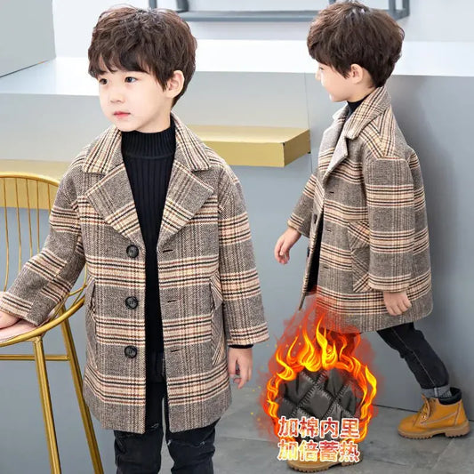 Boy'S Tweed Coat Foreign Style Wool Coat Winter 2022 Autumn And Winter New Small Suit Children'S Clothes Children'S Baby