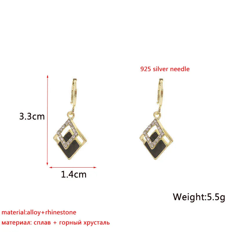 Black Rhombus Pendants Women's Hanging Earrings Gold Color Buckle Drop Earrings Rhinestone Statement Earrings Party oorbellen