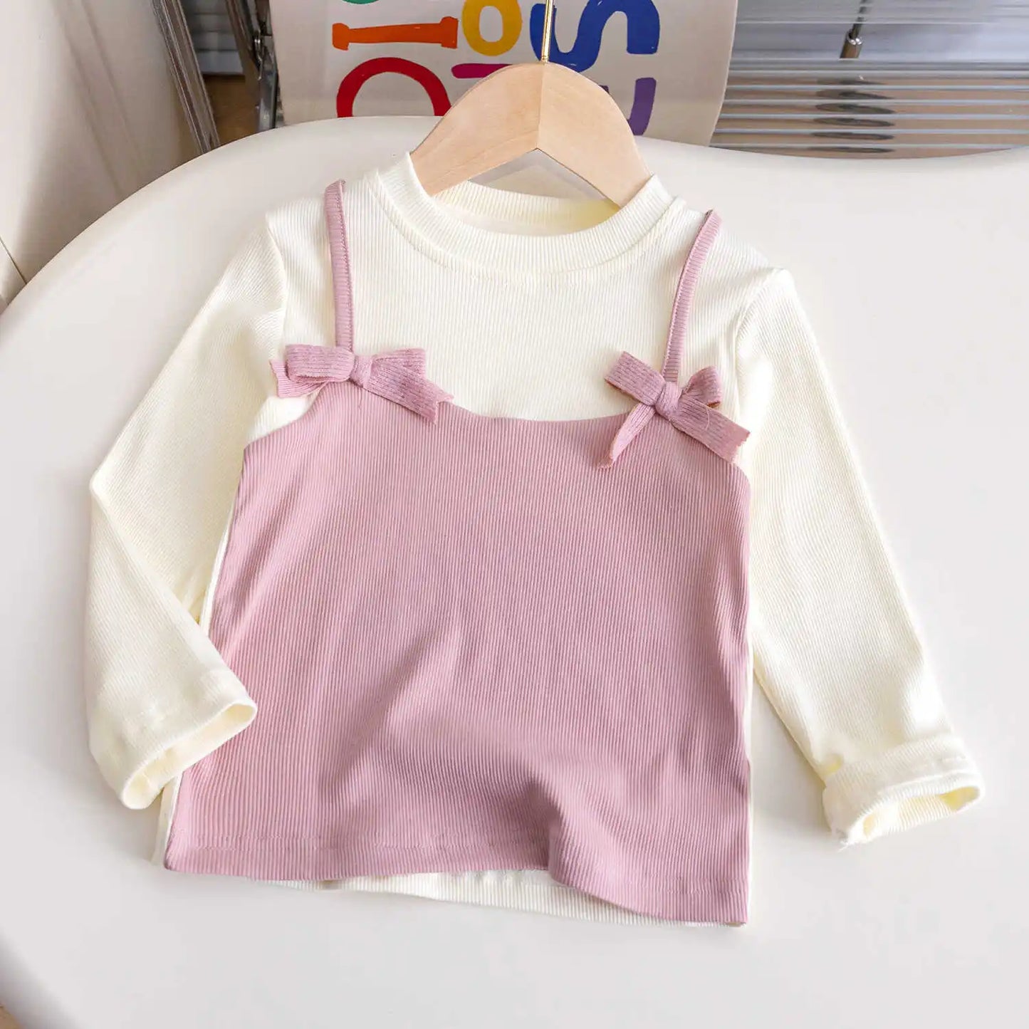 Baby Girls Long Sleeve T-shirt Kid Bowknot Top Tees Toddler Pullover 2024 Spring Autumn 1 To 6Yrs Children Clothing Korean Style