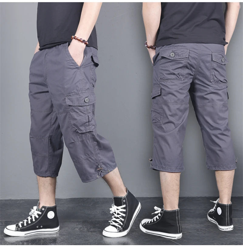 Long Length Cargo Shorts Men Summer Multi-Pocket Casual Cotton Elastic Capri Pants Men Military Tactical Short Hot Breeches 5XL