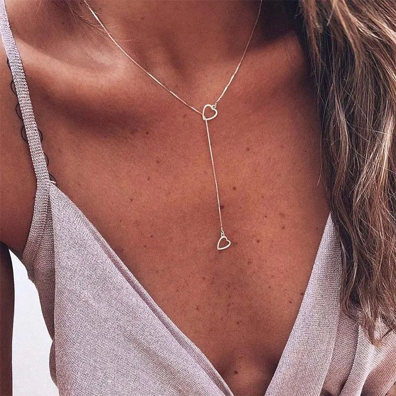 Fashion Double Love Heart Necklaces for Women Simple Sliver Color Personality Long Tassel Necklace Party Jewellery Gifts