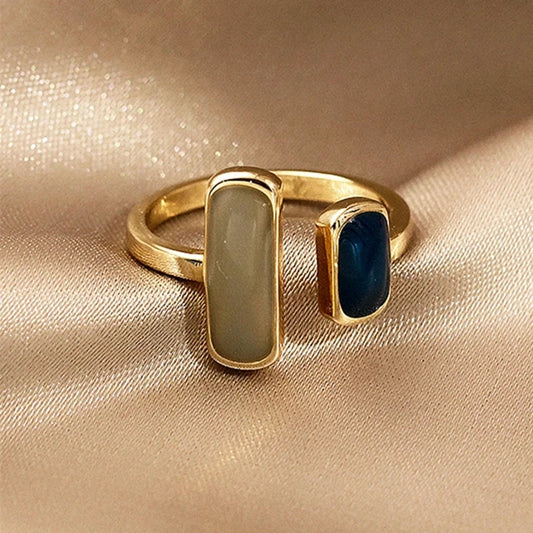 New Adjustable Colorful Drip Glaze Ring Women Fashion Retro Geometric Gold Colour Metal Rings Wedding Jewelry Birthday Gift