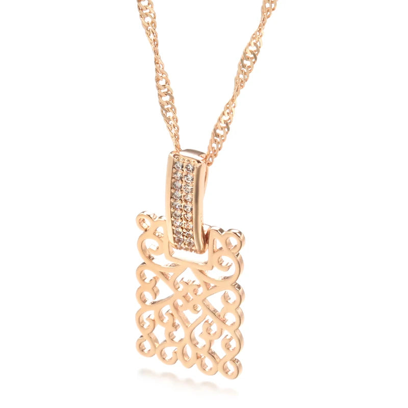 Kienl Hot 585 Rose Gold Square Long Pendant Necklace for Women Vintage Natural Zircon Glossy Metal Necklace Trend Daily Jewelry