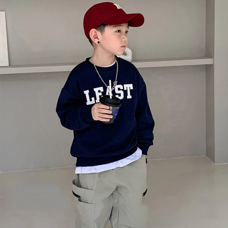 Children's Sweatshirt Fall Casual Thin Long Sleeve Crewneck Letter Print Pullover Spring Clothing Kids Boys Tops Clothes