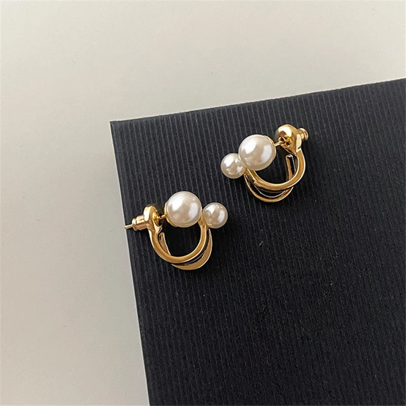 Korean New Light Luxury Stud Earrings For Women Fashion Double Imitation Pearl Sweet Cheap Earring Girl Jewelry For Woman Gifts