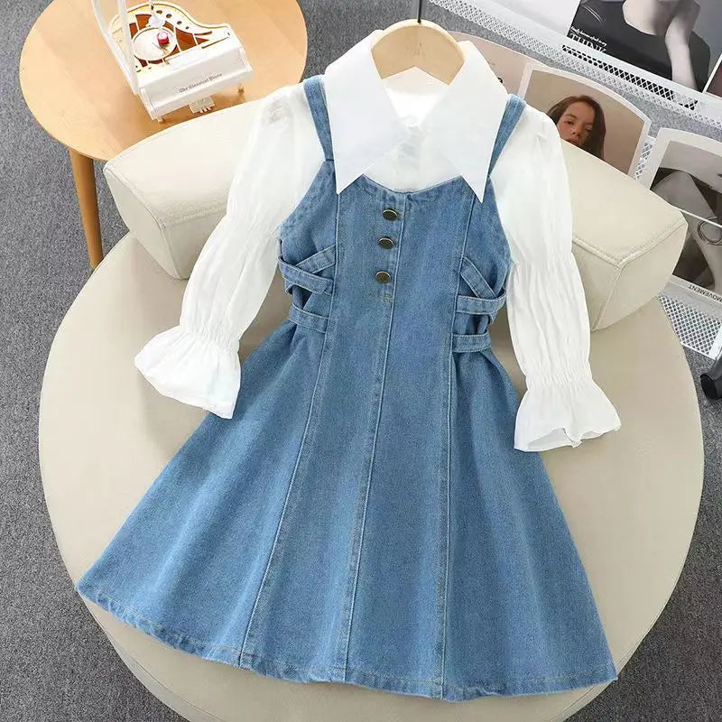 Kids Girls Denim Set 2023 Spring New Children's Clothing Girls Big Boy Yangpai Spring And Autumn Set Skirt Girls Dress