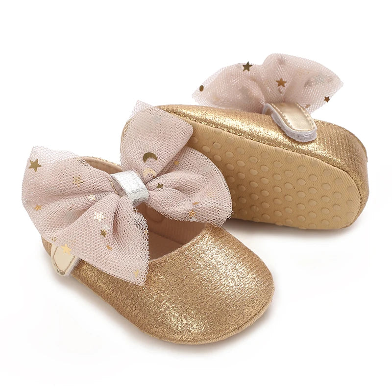 0-18M Girls' Baby Shoes Fashionable Classic Gold Theme Princess Shoes Soft Sole Comfortable Baby Walking Shoes