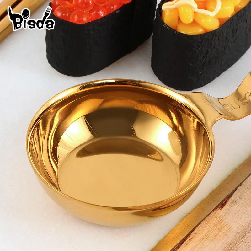 2Pcs Kichen Stainless Steel Sauce Dish Mini Tray Small Plate Side Seasoning Dish Condiment Dishes Sushi Soy Snack Dipping Bowl