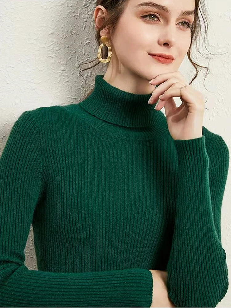 New Turtleneck Jumper Woman Knitted Blouses Fashion Ladies Sweaters Winter Thermal Striped Long Sleeve Autumn Warm Tops Bacis