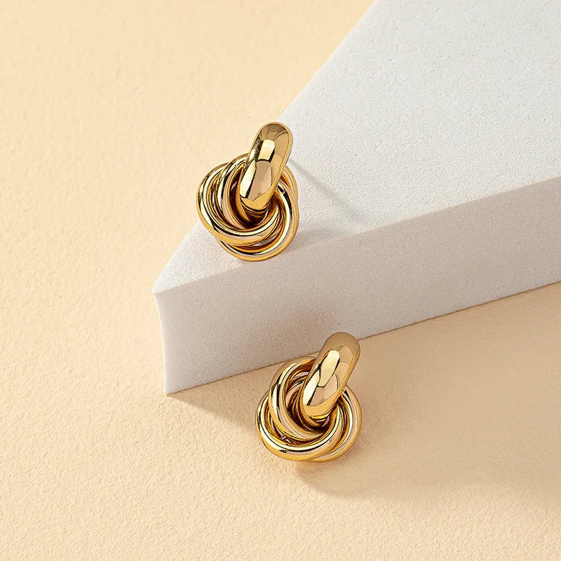 Gold SIlver Color Knot Hoop Earring For Women Shiny Plating Trendy Earring Stud Cute Daily Wear Jewelry