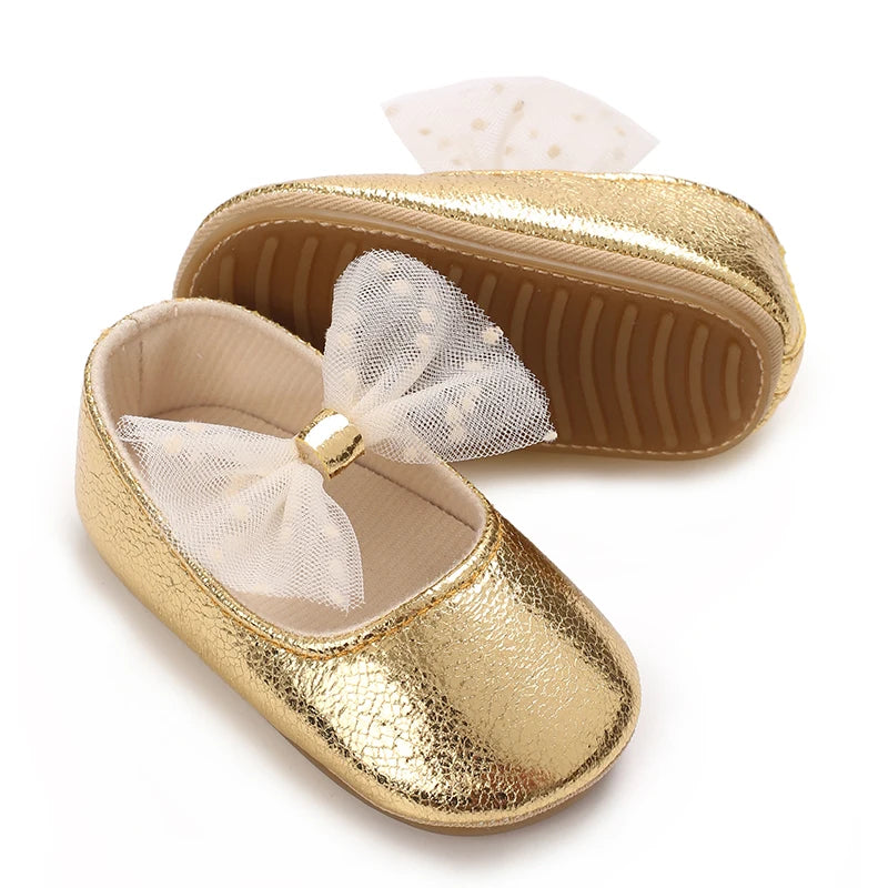 0-18M Girls' Baby Shoes Fashionable Classic Gold Theme Princess Shoes Soft Sole Comfortable Baby Walking Shoes