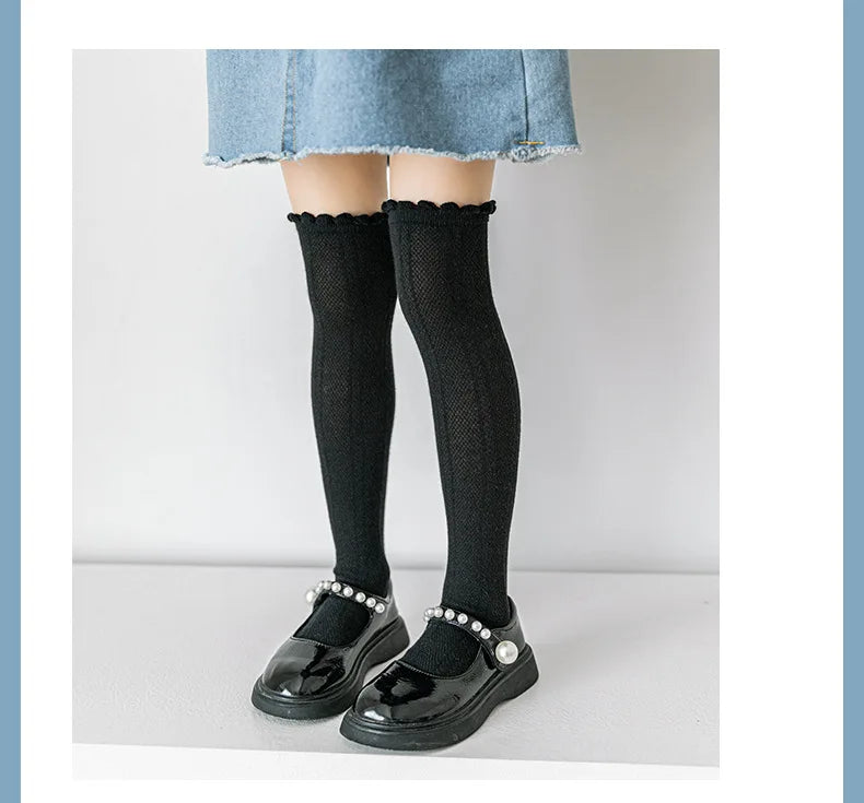 Spring Autumn Baby Children Girl Cute Socks Black White Color Mesh Breathable School Uniform Sock Knee High Long Kids Socks