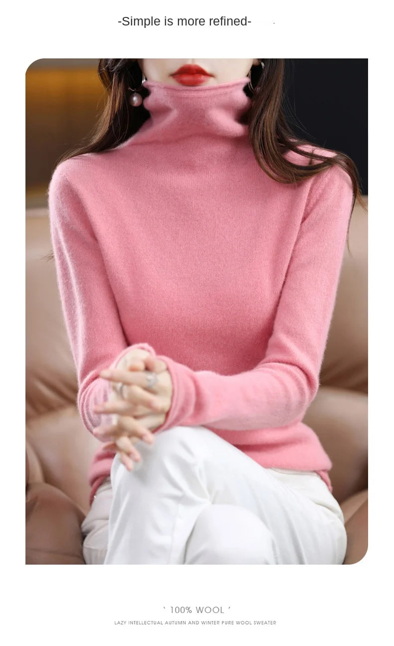 New 100% Merino Wool Turtleneck Cashmere Sweater In Autumn And Winter Women's Casual Knitted Coat Women's Coat Korean Fashion