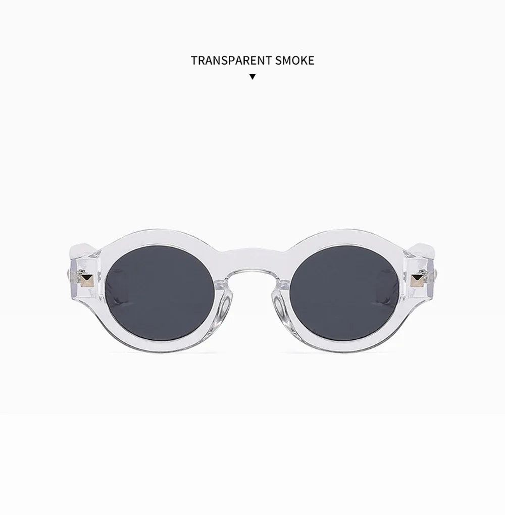 Vintage Rivet Small Round Sunglasses Women Men Metal Hinge Glasses Frame Grey Transparent Shades Outdoor Eyewear