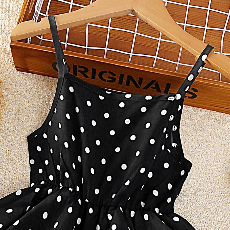 Dress Kids Girls 4-12 Years Black Polka Dot Dress For Girls Stylish Girls Vacation Holiday Clothes Kids Clothes Dress