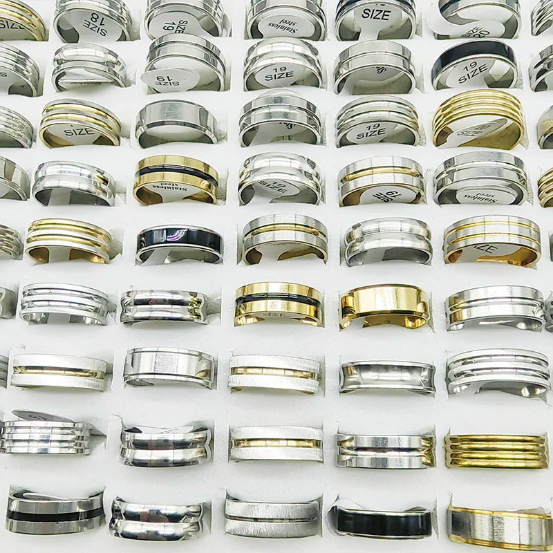 20pcs/Lot Factory Wholesale Hot Mix Style Simple Stainless Steel Finger Rings Men Women New Gifts Jewelry Bar Wide Joint Ring