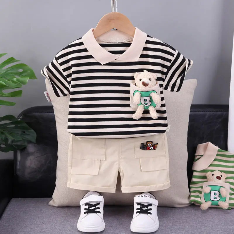 Summer Children Boys Clothing Kids Cartoon Strips T-Shirt Shorts 2Pcs/Set Toddler Sport Baby Cotton Tracksuits 1 2 3 4 5 Years