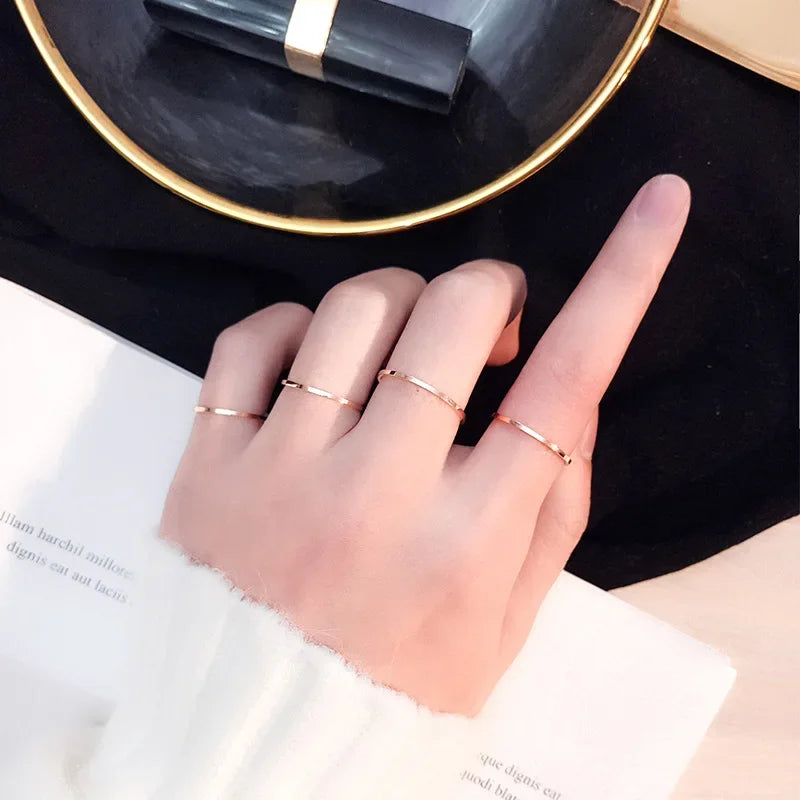 1MM Thin Stainless Steel Silver Color Couple Ring Simple Fashion Rose Gold Color Finger Ring For Women Charm Jewelry Gifts