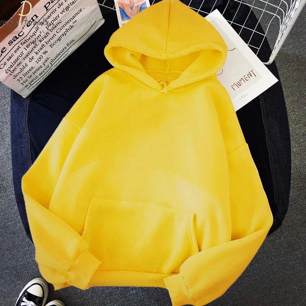 Women Yellow Hoodie Loose Korean Hooded Sweatshirt Streetwear Long Sleeve Pullovers Fashion Harajuku Autumn Hoodies