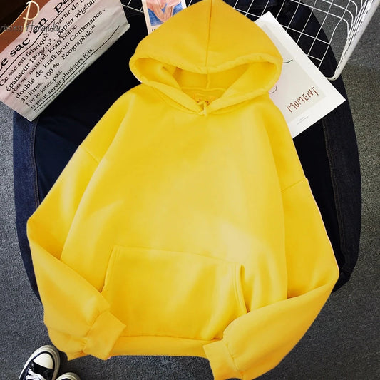 Women Yellow Hoodie Loose Korean Hooded Sweatshirt Streetwear Long Sleeve Pullovers Fashion Harajuku Autumn Hoodies