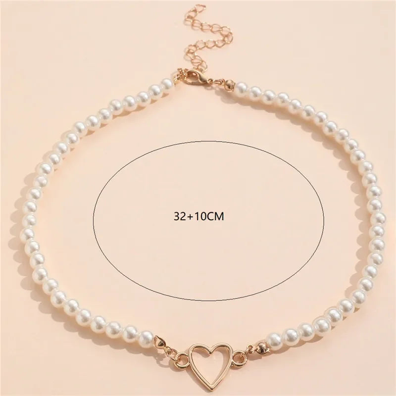 Trendy Love Heart Pearl Choker Necklace Female Personality Party Fashion Clavicle Collier Accessories Collar Gift Women Earrings