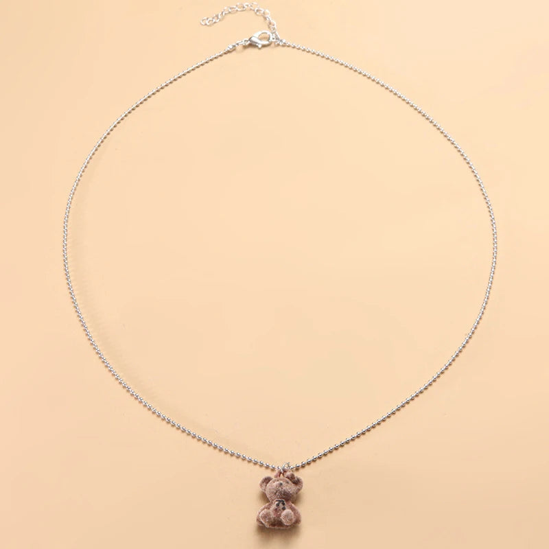 Sweet Cute Plush Bear Pendant Necklace For Girls Women Korean Style Fashion Bear Long Sweater Neck Chain Collar Jewelry