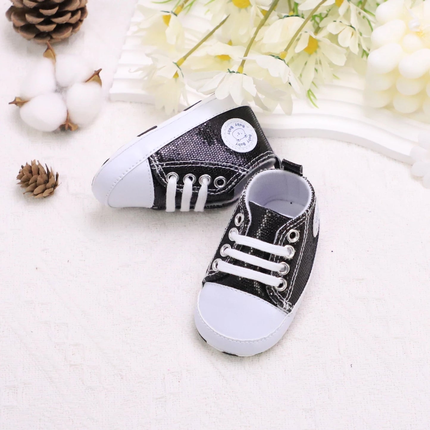 Trendy Comfortable Sequin Sneakers For Baby Boys, Lightweight Non Slip Shoes For Indoor Outdoor Walking, Spring And Autumn