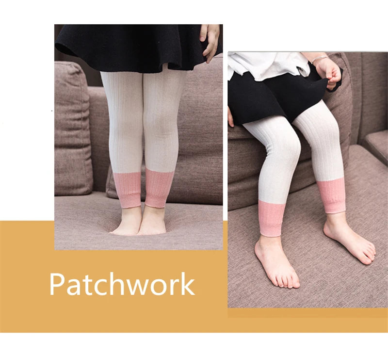 1-8T Girls Leggings Patchwork Pants Baby Girl Colorful Trousers Autumn Winter Cotton Knit Leggings Cute Casual Pants