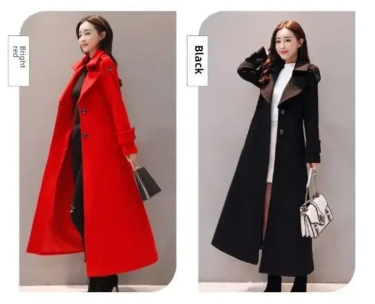 2024 Autumn Winter New Korean-style Slimming Woolen Coat Women's Thickened Jacket Long Overcoat Slim Fit For Chilly Weather