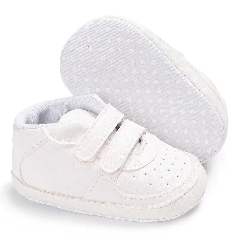 Spring and Autumn Baby Shoes Fashion Classic White PU High Top Sports Shoes Soft Sole Comfortable Casual Walking Shoes