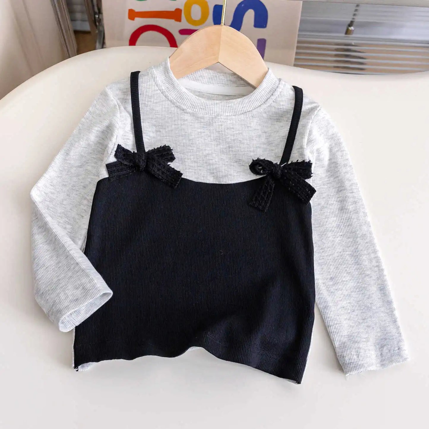 Baby Girls Long Sleeve T-shirt Kid Bowknot Top Tees Toddler Pullover 2024 Spring Autumn 1 To 6Yrs Children Clothing Korean Style