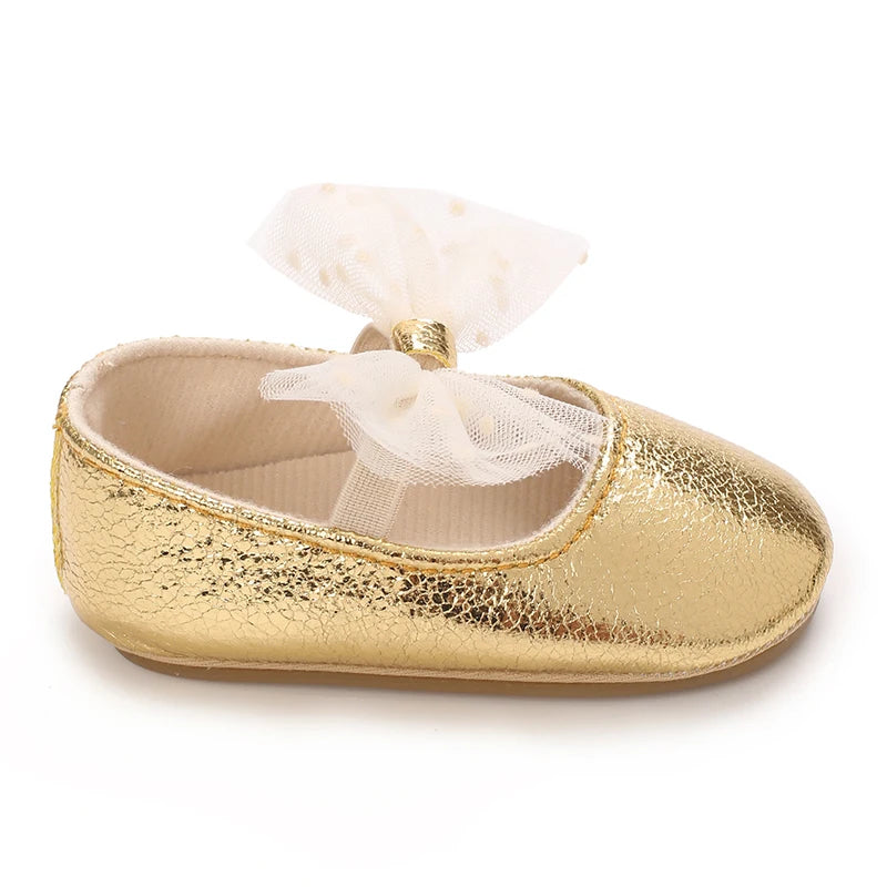 0-18M Girls' Baby Shoes Fashionable Classic Gold Theme Princess Shoes Soft Sole Comfortable Baby Walking Shoes