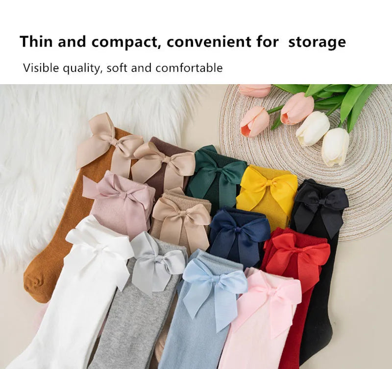 New Brand Baby Toddlers Socks Autumn Winter Children Girls Knee High Long Sock Cotton Big Bow Spanish Style Kids Floor Socks