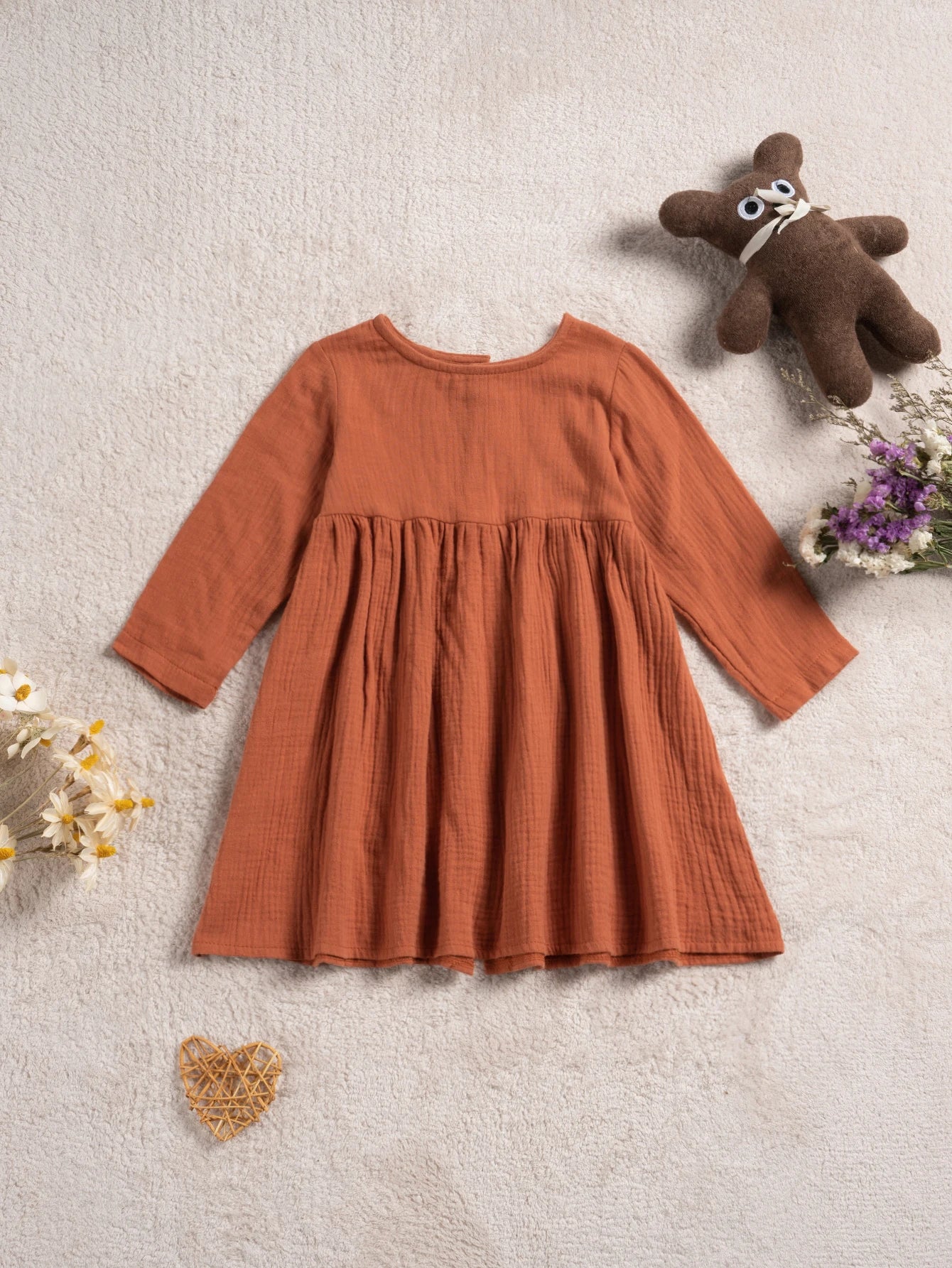 Autumn Cotton Dresses Baby Girl Long-sleeved Casual Dress Solid Color Fashion Simple Girl Sweet Children's Clothing