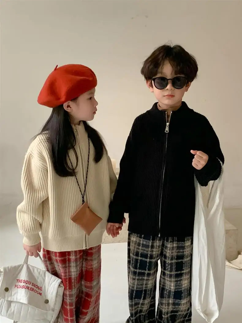 Kids Pants Plaid Printed Wide-leg Pants Winter Clothes for Girls Boy Clothes Boys Autumn and Winter Woolen Pants