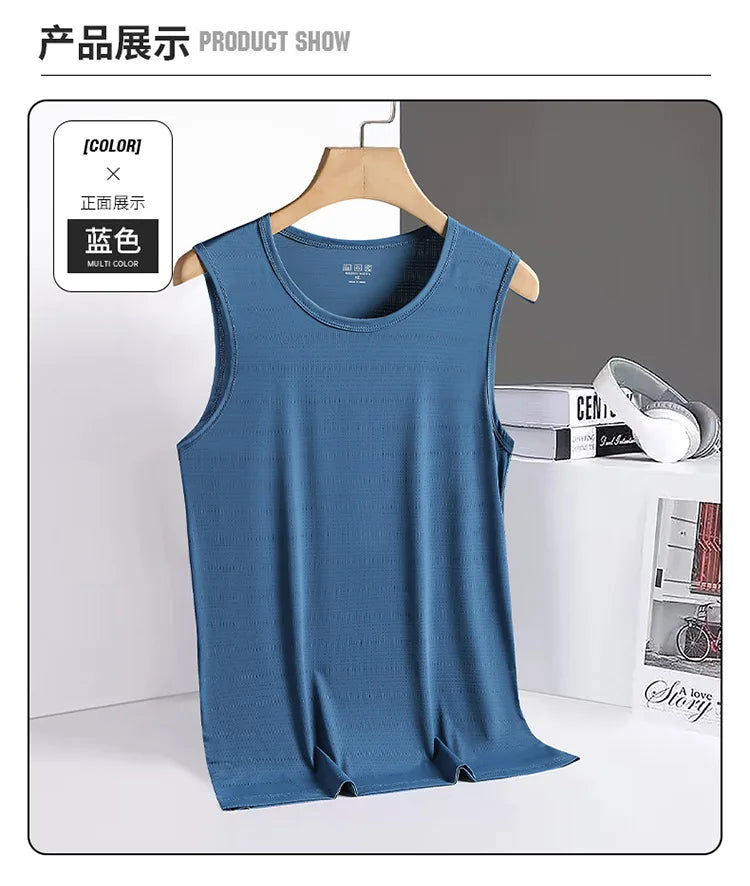 Summer ultra-thin and breathable sports quick drying top, running fitness sleeveless T-shirt, ice silk elastic men's tank top