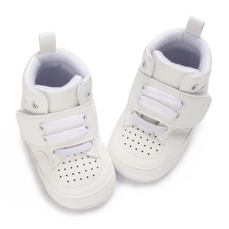 Spring and Autumn Baby Shoes Fashion Classic White PU High Top Sports Shoes Soft Sole Comfortable Casual Walking Shoes