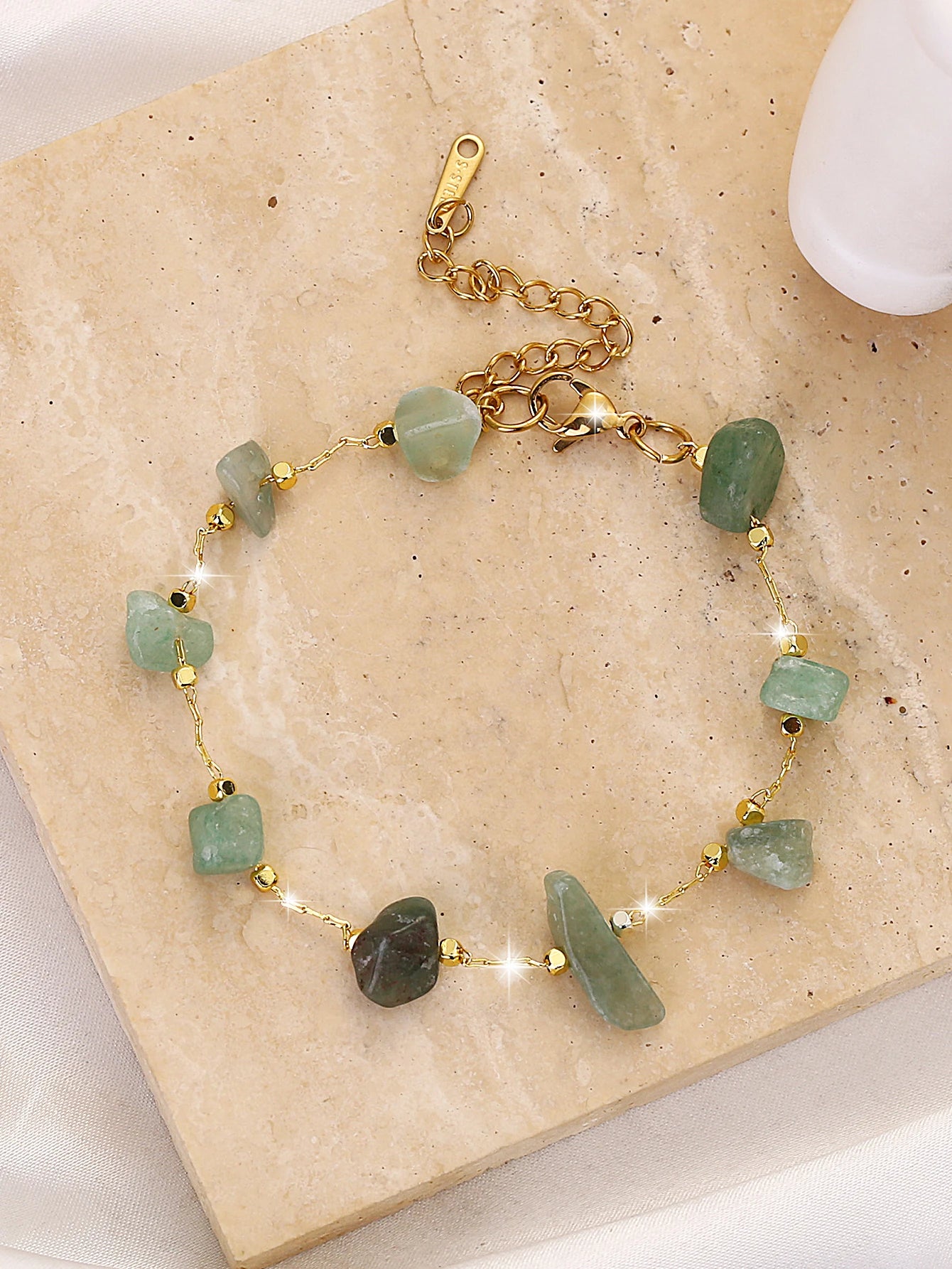 1 Bohemian Beach Fashion All-in-one Light Luxury Double green irregular stone stainless steel bracelet (stone size is not fixed)