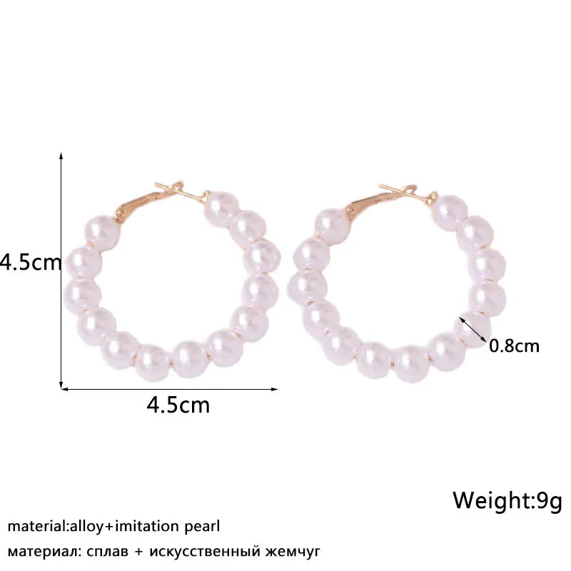 Imitaiton Pearl Hoop Earrings for Women Elegant Korean Fashion Girls Ear Accessories White Color Pearl Earrings Wedding Jewelry