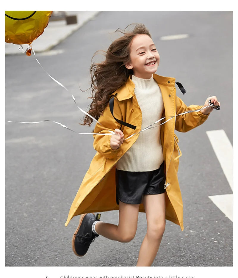 Baby Girl Windbreaker Outerwear Kids Spring Autumn Clothes Long Trench Coat Children Hooded Fashion  Jacket Teens Outer Clothing