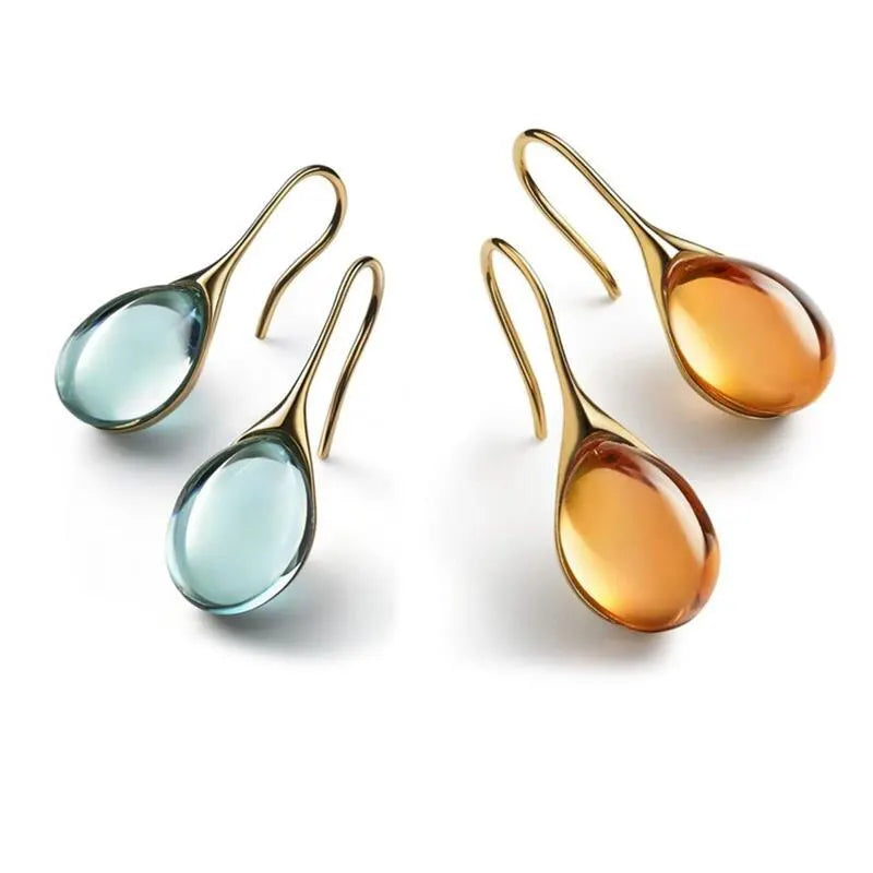 2 Pcs Gold-color Earrings Luxury Style Inlaid Faux Cat's Eye Stones Colorful Fashion Earrings