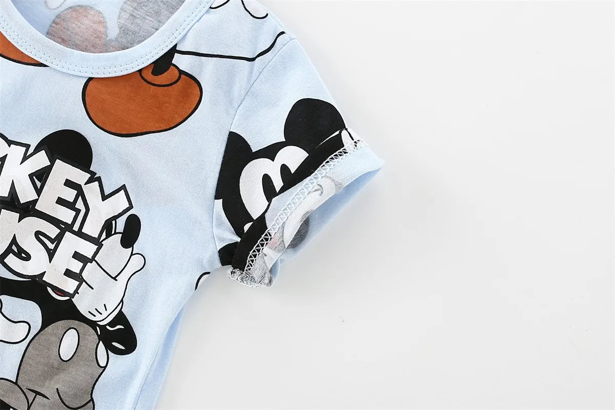 2024 Summer New Disney Mickey Boys Tracksuit Short Sleeved Suit Cartoon Fashion Casual Kids Clothing T-shirt + Shorts Outfits