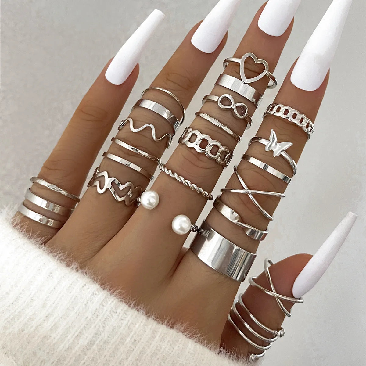 23Pcs Trendy Simple Knuckle Rings Set For Women Crystal Star Moon Eye Wave Ring Female Fashion Party Jewelry Accessories