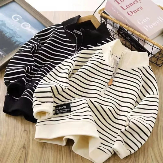 Boy Girl Striped Sweatshirts Kids Autumn Sports Hoodies Children Fashion Hoodless Clothes Teenager Spring Casual Tracksuit 4-14Y