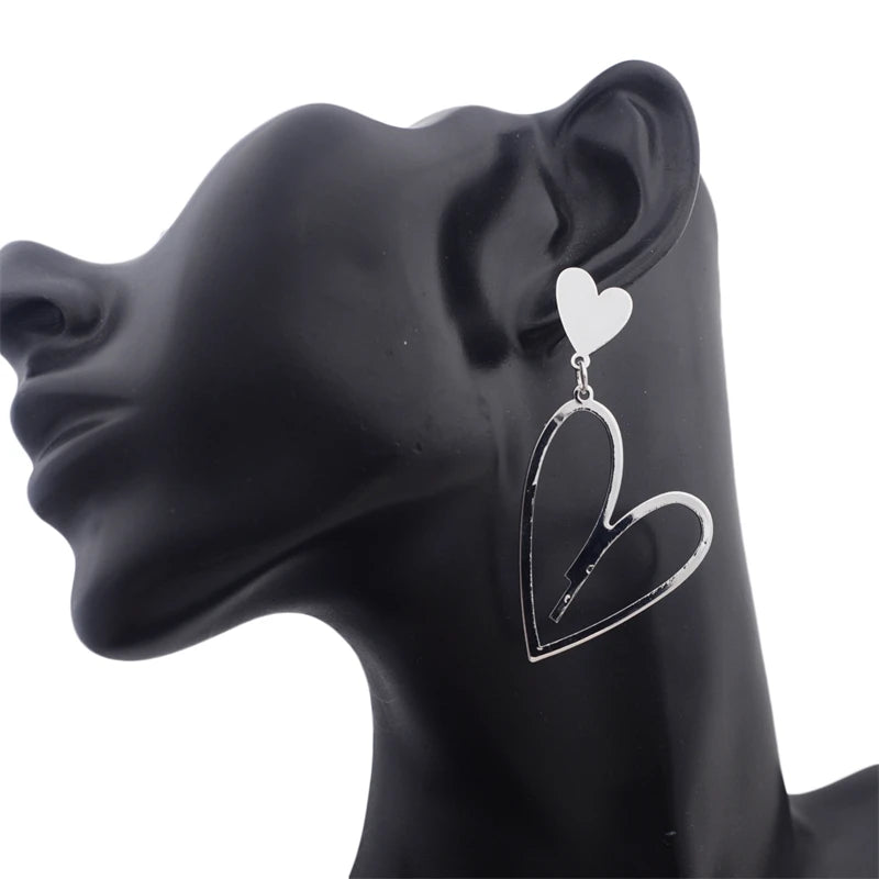 2024 New Trendy Heart Pendants Women's Hanging Earrings Double-layers Love Heart Dangle Earrings Lovely Bohemian Ear Jewelry