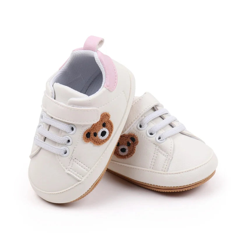 New White Baby Shoes Lovely Bear / Stripes Casual Soft Sole Anti-slip Infant Sports Toddler Boys Girls First Walkers