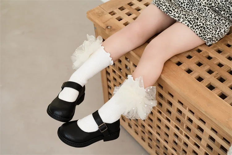 Spring and Autumn Children Cute Sweet Princess Fashion Bow Comfortable Breathable Calf Socks for Girls