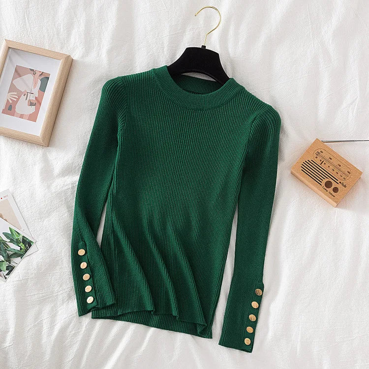 Thick Sweater Long Sleeve Pullover Autumn Winter Clothes Button O Neck Sweater Female Casual Streetwear Knitted Top Soft Jumper